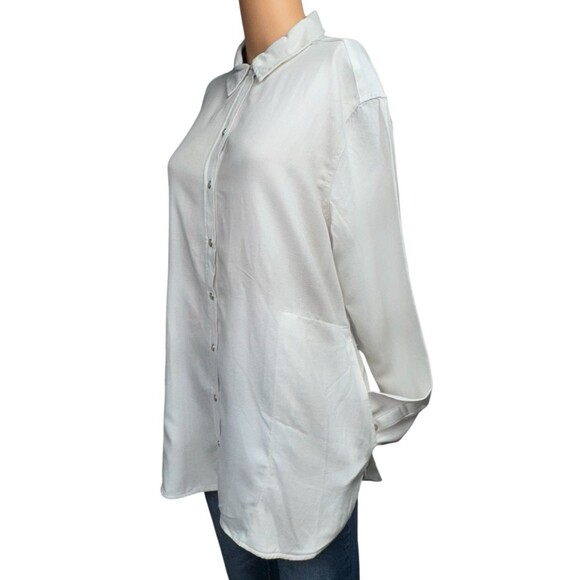 Jachs Girlfriend Womens Large White Soft Plaid Button Up Long Sleeve New - Picture 3 of 8